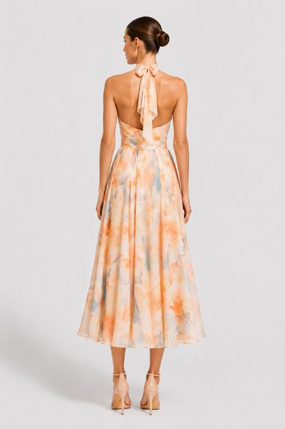 Virelle | Robe Longue À Col Halter Et Imprimé Aquarelle