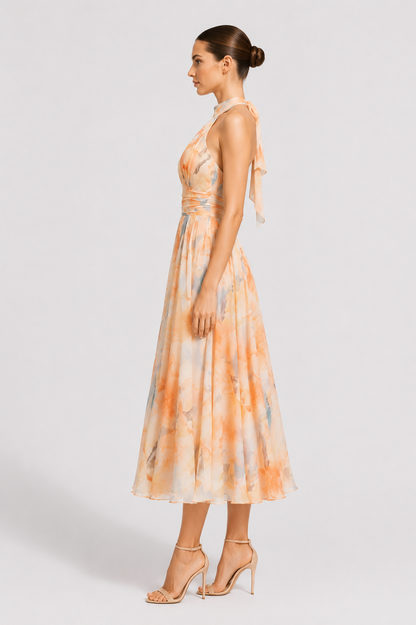 Virelle | Robe Longue À Col Halter Et Imprimé Aquarelle