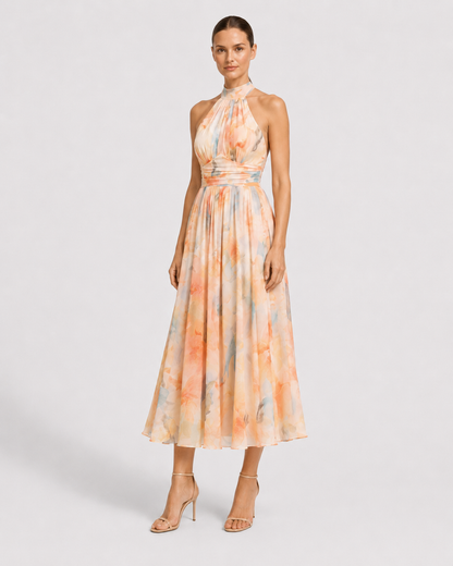 Virelle | Robe Longue À Col Halter Et Imprimé Aquarelle