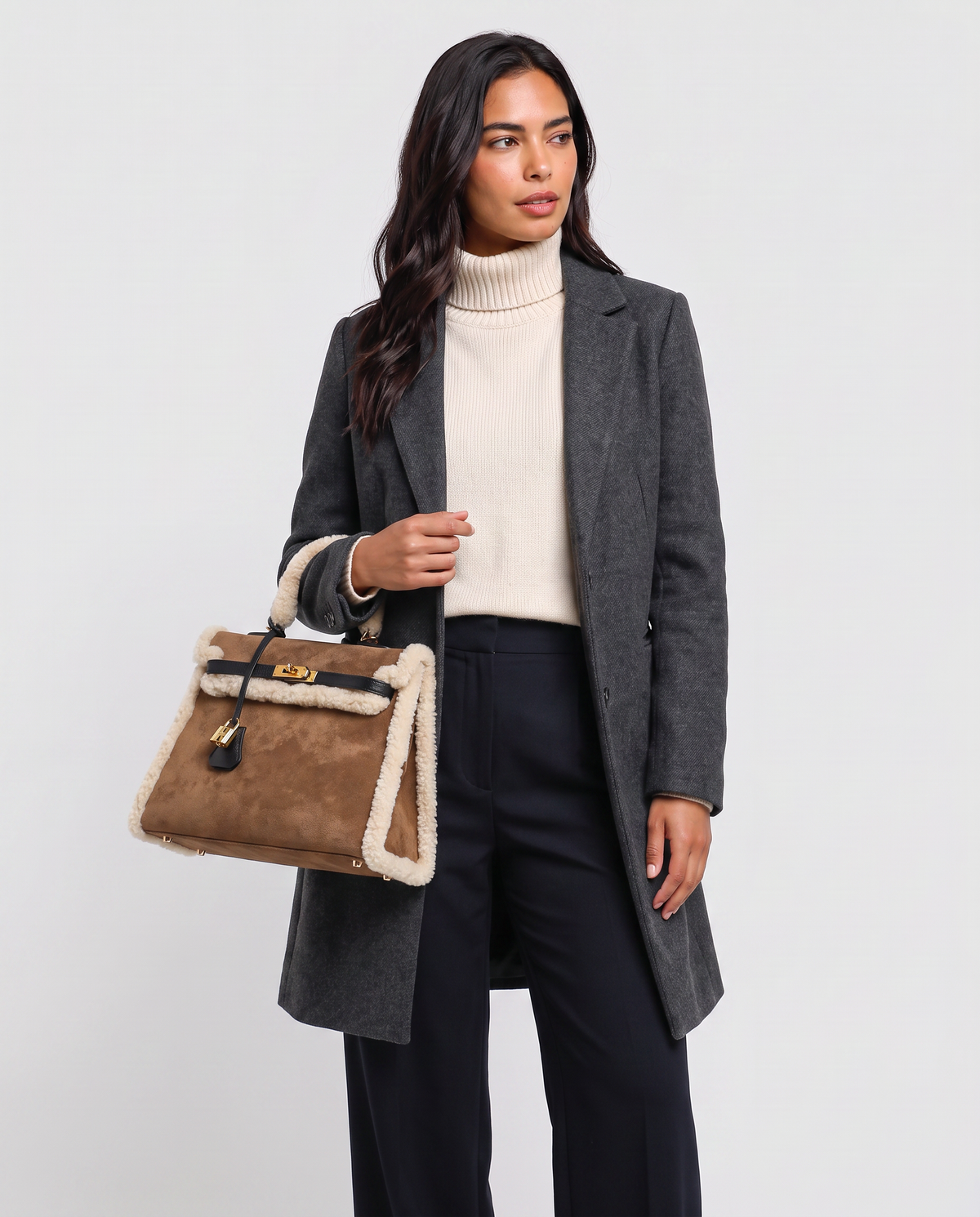 Virelle | Sac à Main Femme en Daim Doublé Effet Mouton