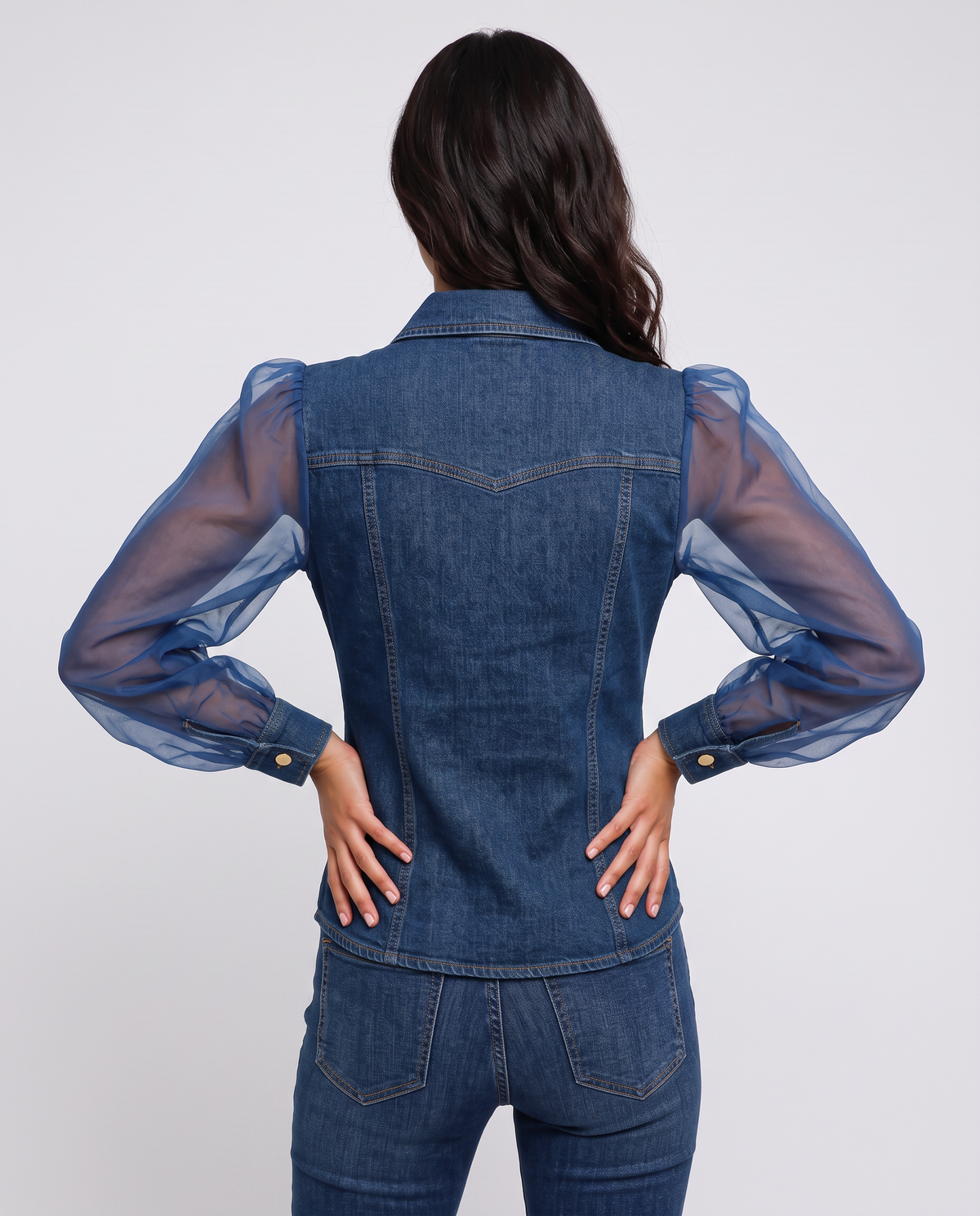 Virelle | Chemisier Femme Look Denim à Manches Transparentes