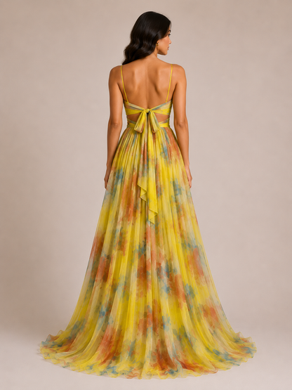 Virelle | Robe Longue Fleurie À Taille Haute Et Bretelles Réglables