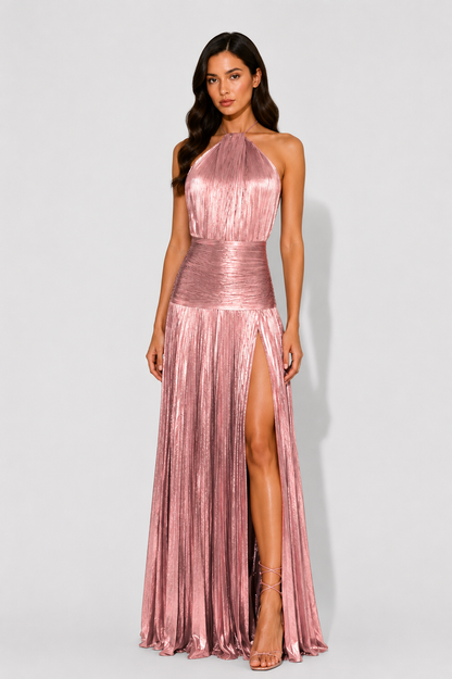 Virelle | Robe Longue Métallisée À Col Halter Et Dos Nu