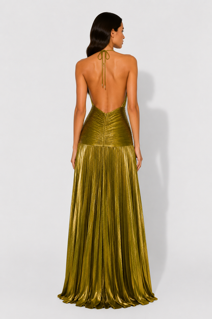 Virelle | Robe Longue Métallisée À Col Halter Et Dos Nu