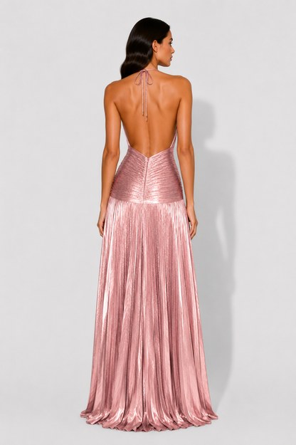 Virelle | Robe Longue Métallisée À Col Halter Et Dos Nu