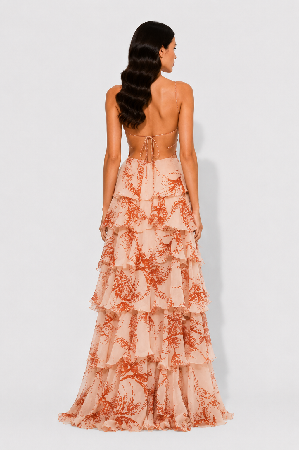 Virelle | Robe Longue À Volants Et Encolure Bijou