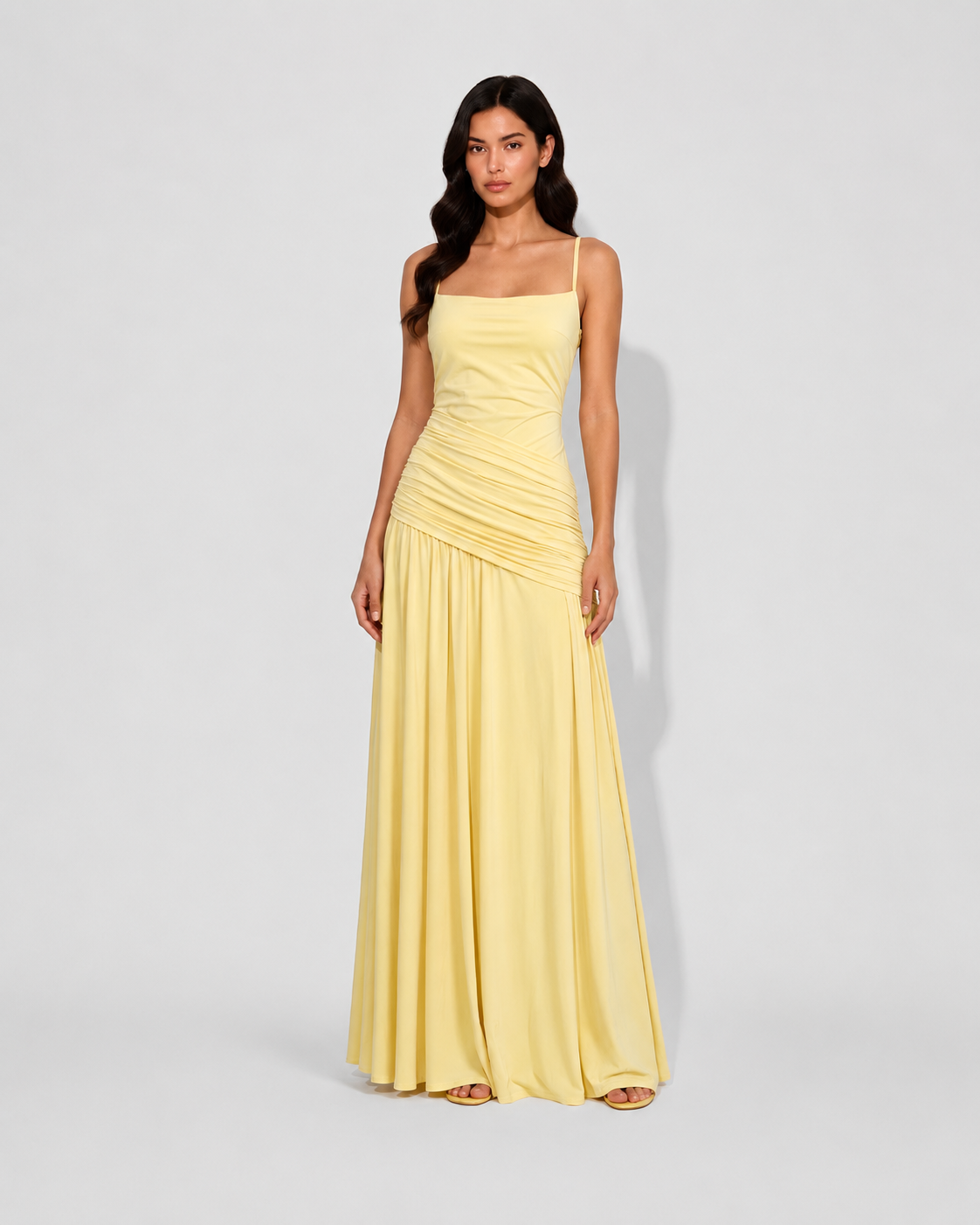 Virelle | Robe Longue Drapée Asymétrique À Encolure Carrée