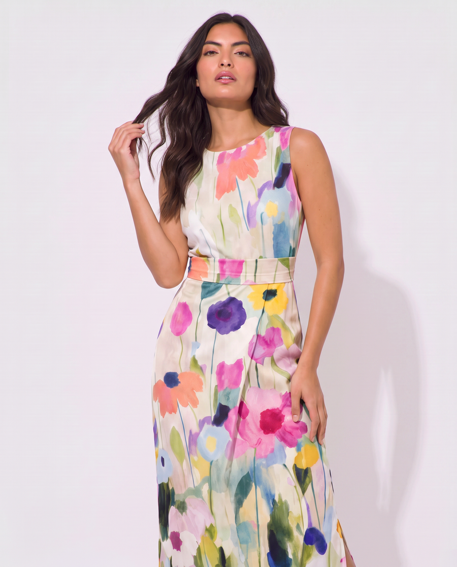 Virelle | Robe Midi Fleurie Avec Ceinture