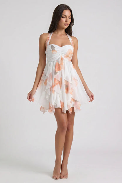 Virelle | Mini Robe Florale À Col Cœur Et Volants