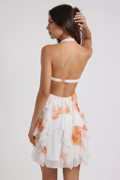 Virelle | Mini Robe Florale À Col Cœur Et Volants