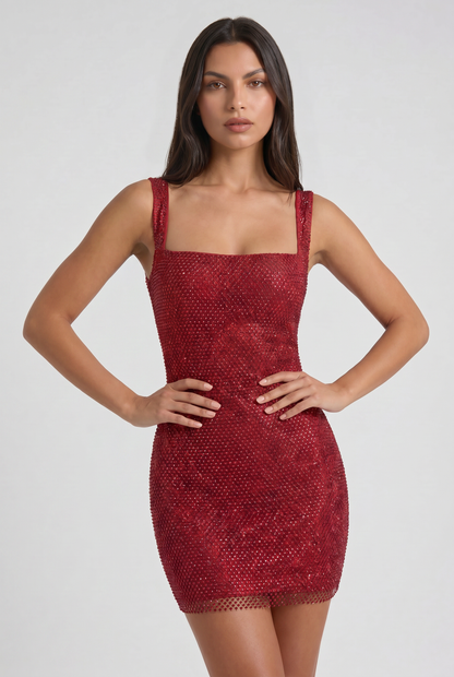 Virelle | Mini Robe Femme En Maille À Strass Avec Dos Plongeant
