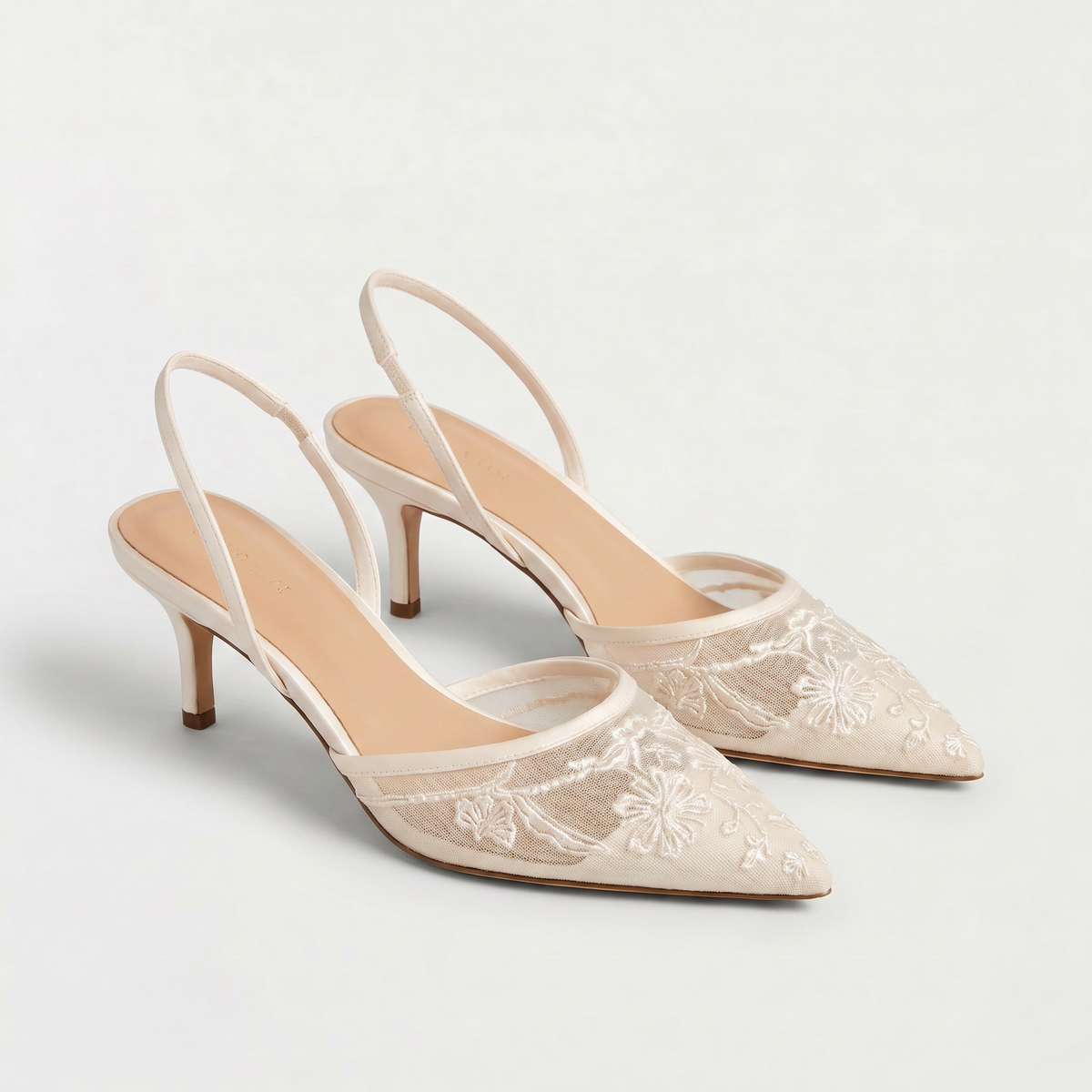 Virelle | Mules Femme en Tulle Brodé à Talon Fin