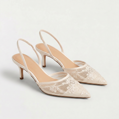 Virelle | Mules Femme en Tulle Brodé à Talon Fin