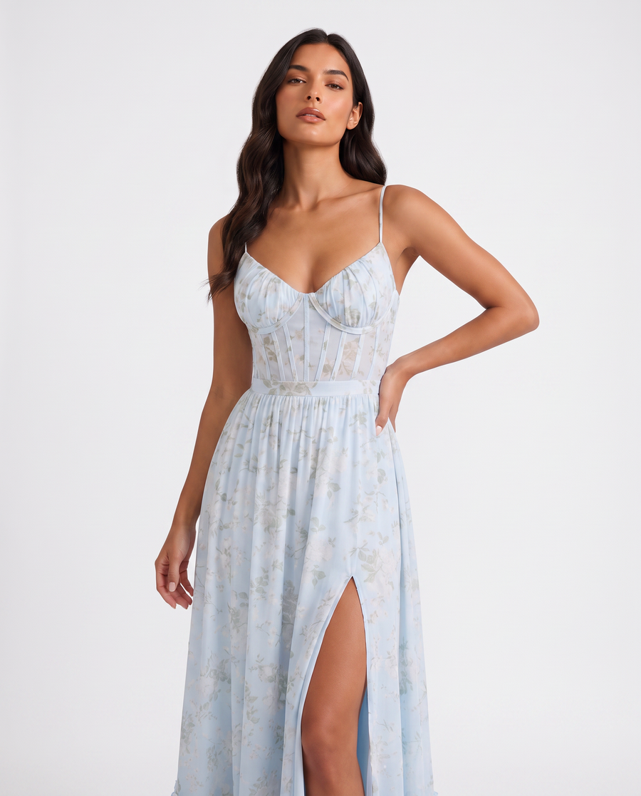 Virelle | Robe Femme Maxi Fleurie À Bretelles Réglables