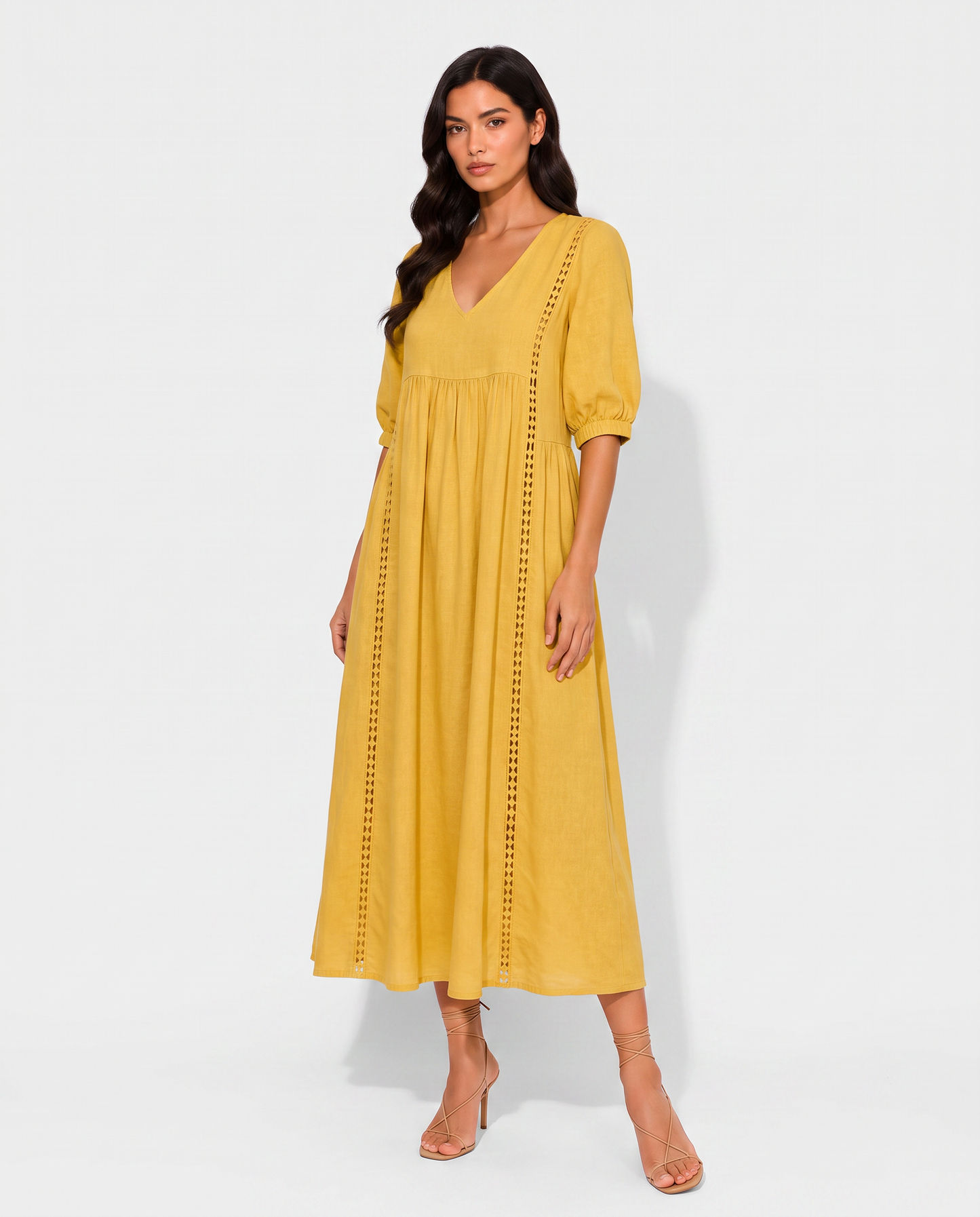 Virelle | Robe Femme En Dentelle À Col V Manches 3/4