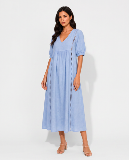 Virelle | Robe Femme En Dentelle À Col V Manches 3/4
