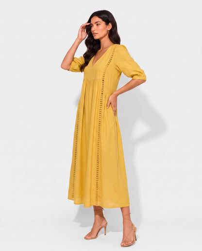 Virelle | Robe Femme En Dentelle À Col V Manches 3/4