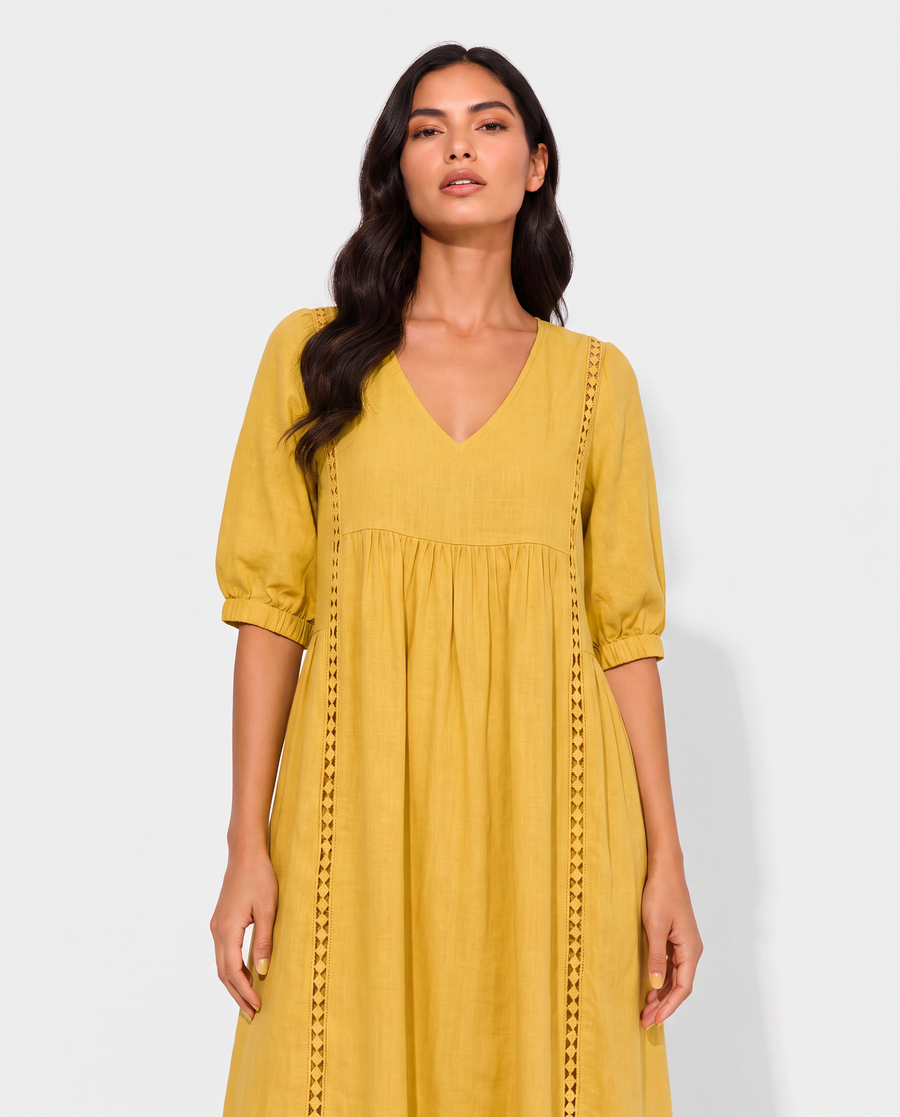 Virelle | Robe Femme En Dentelle À Col V Manches 3/4