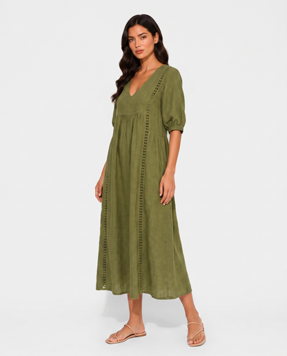 Virelle | Robe Femme En Dentelle À Col V Manches 3/4