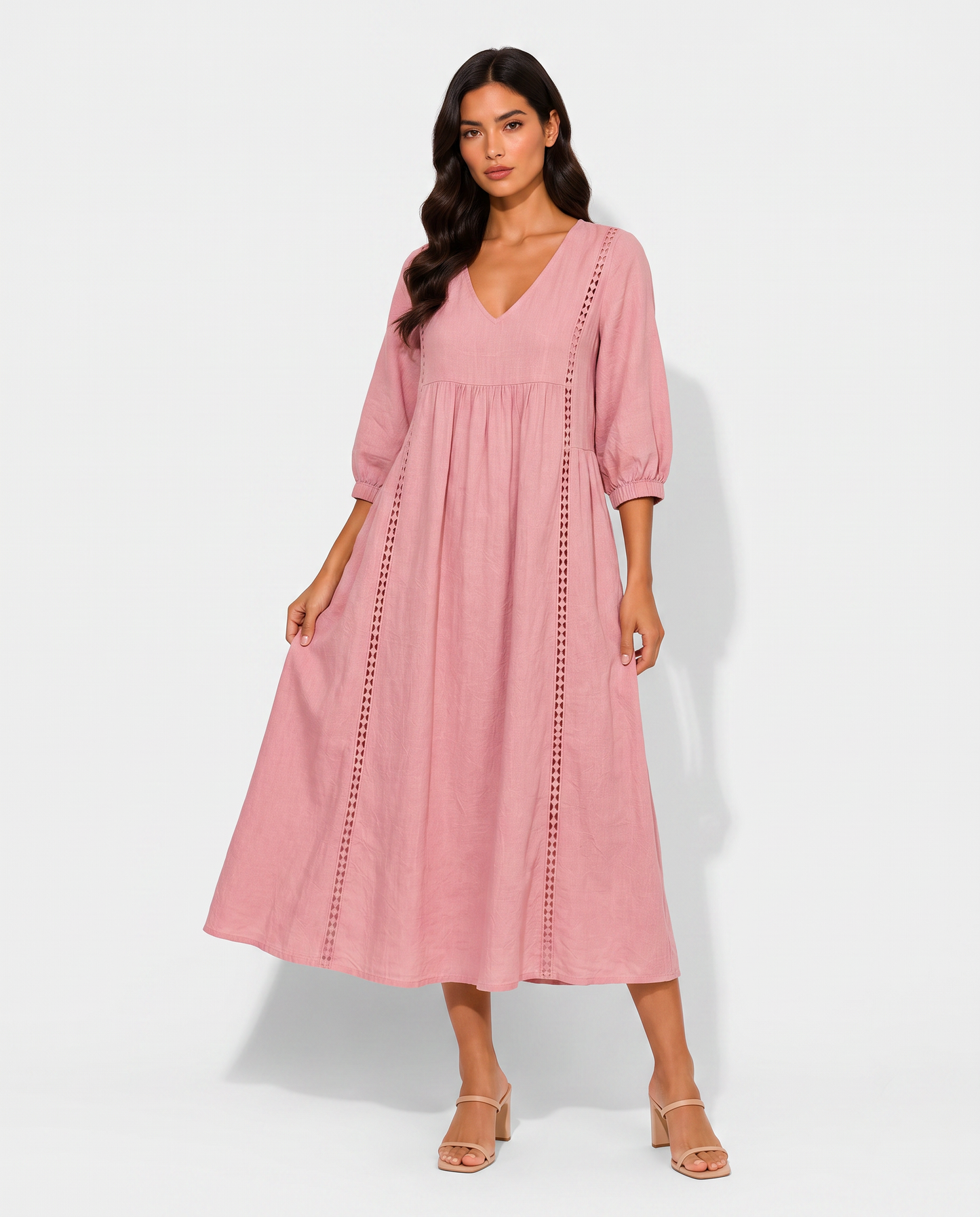 Virelle | Robe Femme En Dentelle À Col V Manches 3/4
