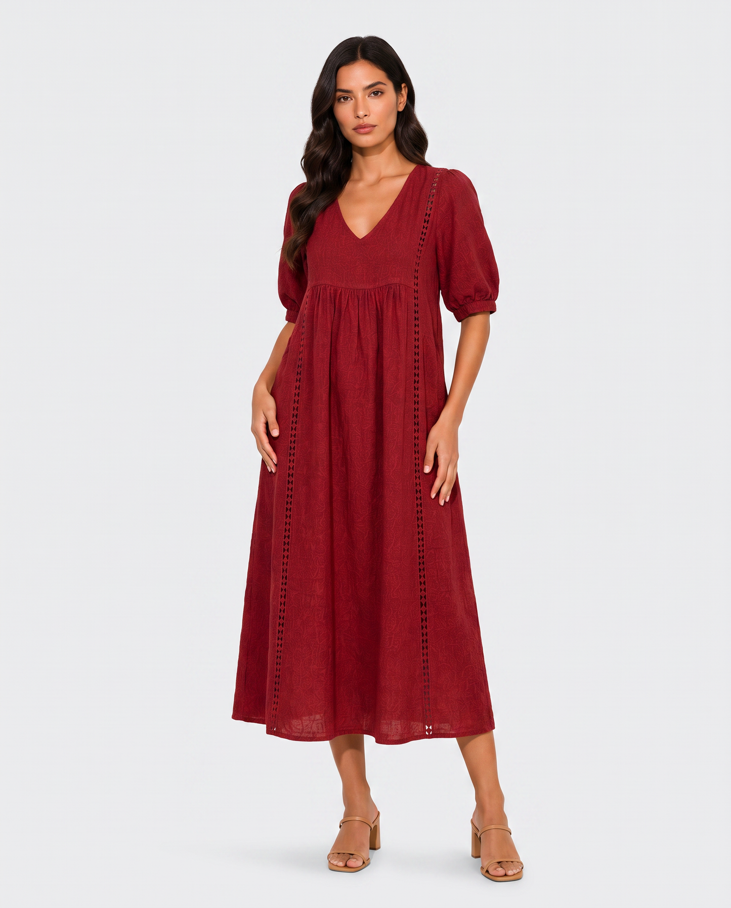 Virelle | Robe Femme En Dentelle À Col V Manches 3/4