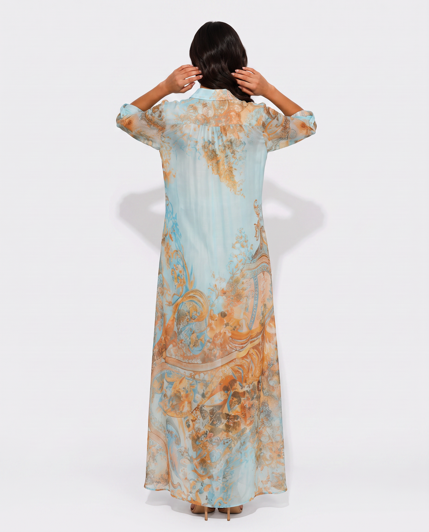 Virelle | Robe Chemise Femme Maxi Imprimée À Boutons Frontaux