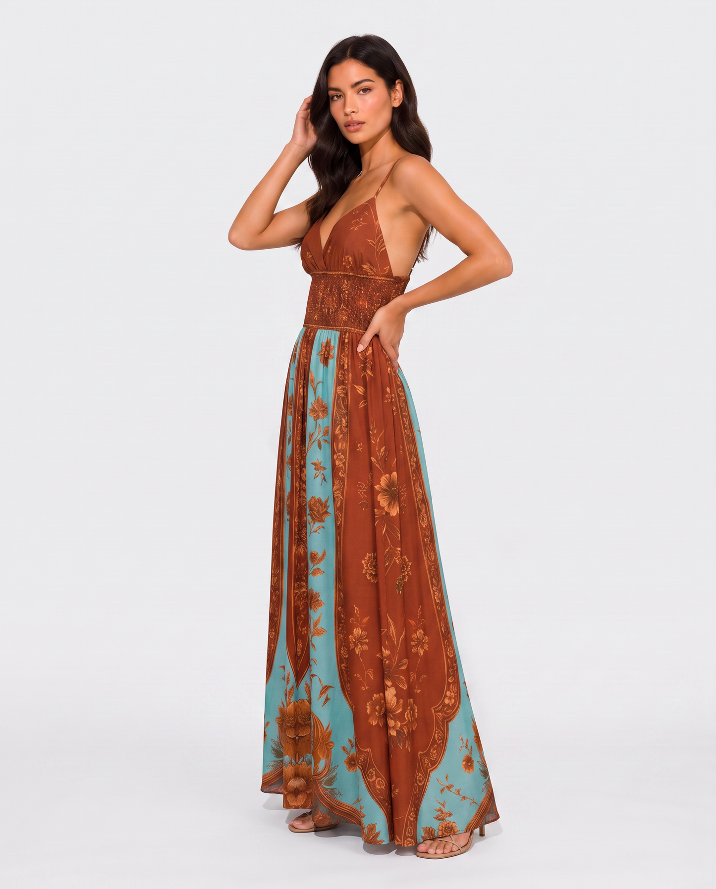 Virelle | Robe Femme Longue Bohème Imprimée À Col V