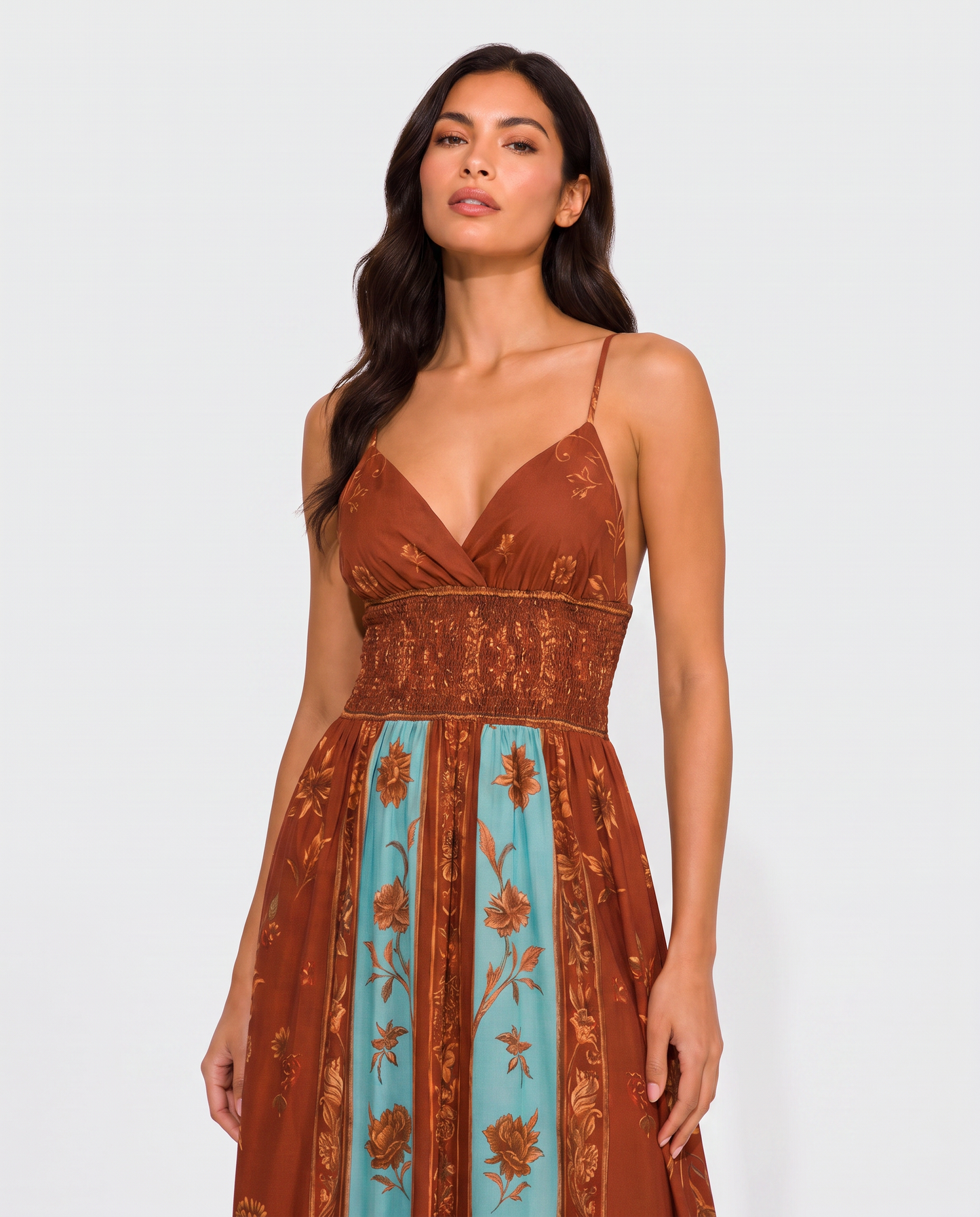 Virelle | Robe Femme Longue Bohème Imprimée À Col V
