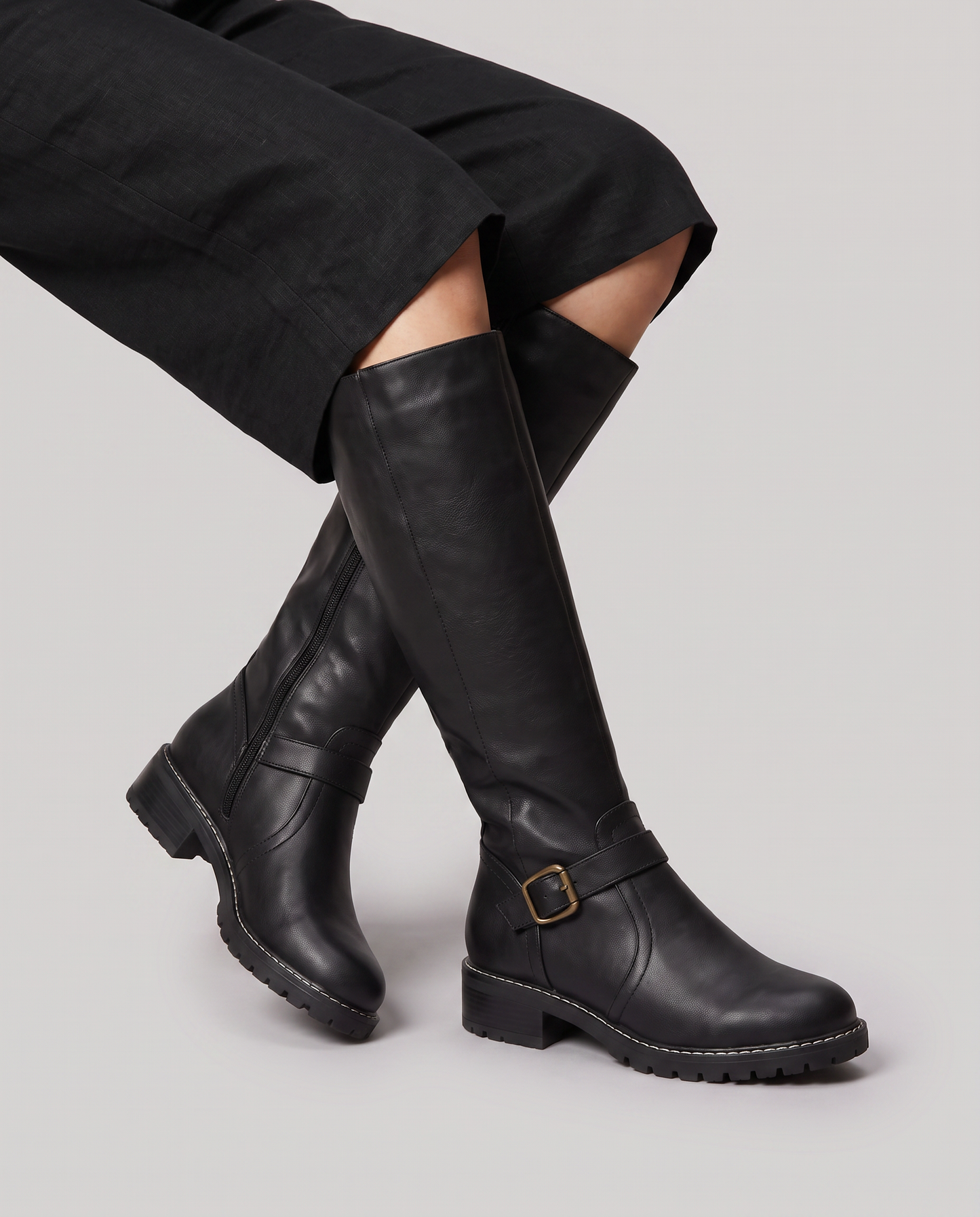 Virelle | Bottes Hautes Femme Avec Boucle - Zip Latéral Et Semelle Crantée