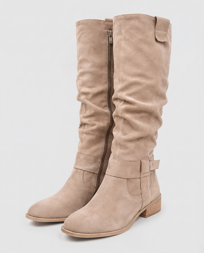 Virelle | Bottes Hautes Femme Effet Daim À Talon Bas Et Zip Latéral