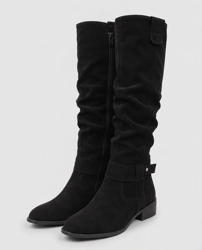 Virelle | Bottes Hautes Femme Effet Daim À Talon Bas Et Zip Latéral