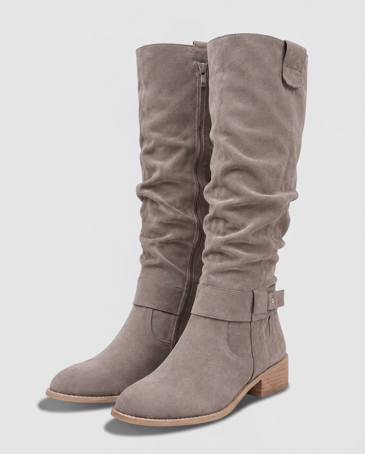 Virelle | Bottes Hautes Femme Effet Daim À Talon Bas Et Zip Latéral