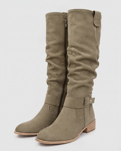 Virelle | Bottes Hautes Femme Effet Daim À Talon Bas Et Zip Latéral