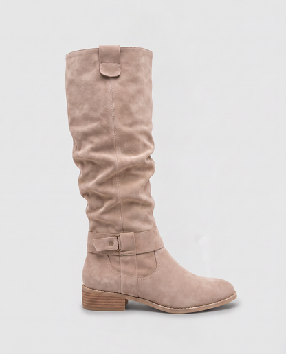 Virelle | Bottes Hautes Femme Effet Daim À Talon Bas Et Zip Latéral