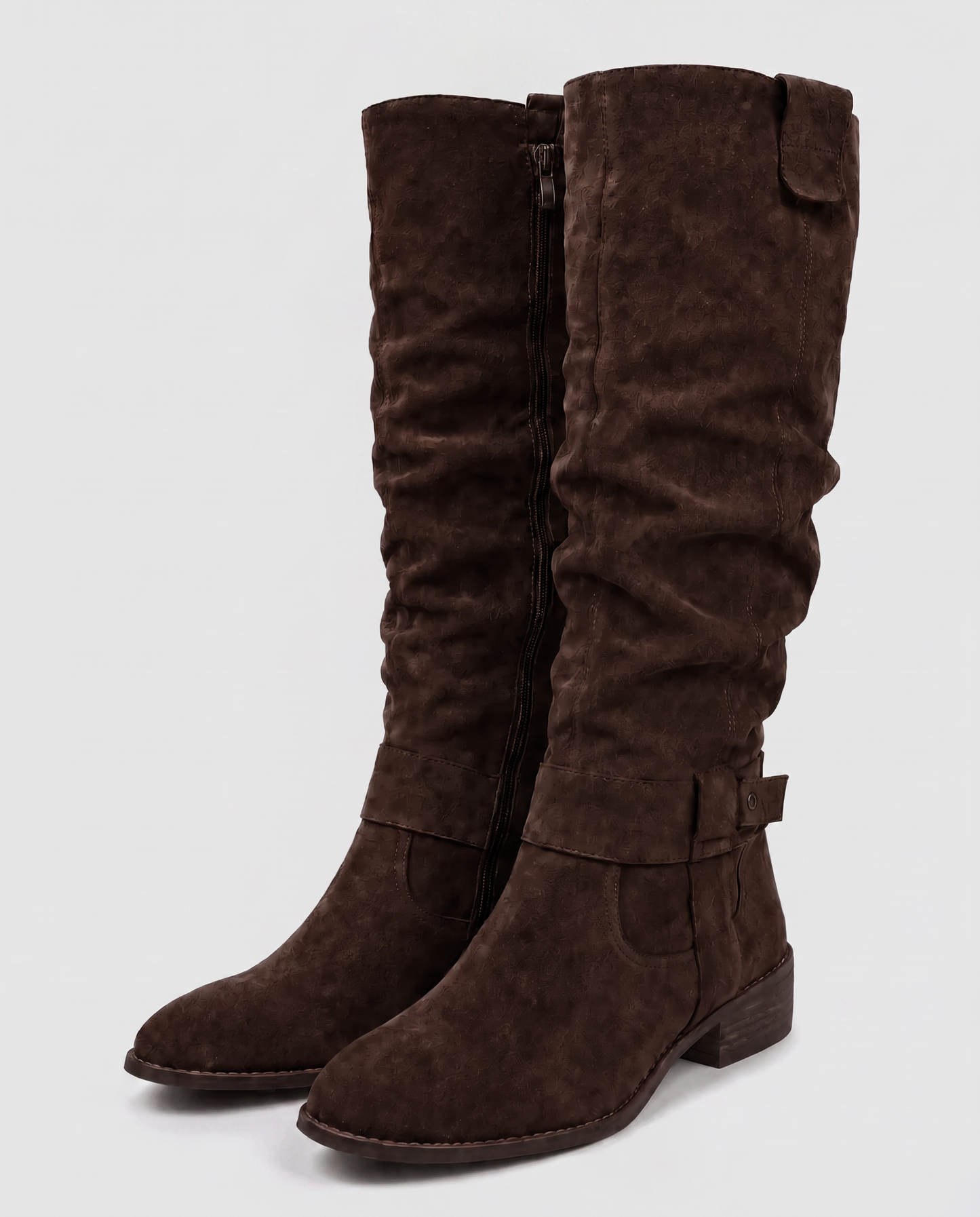 Virelle | Bottes Hautes Femme Effet Daim À Talon Bas Et Zip Latéral