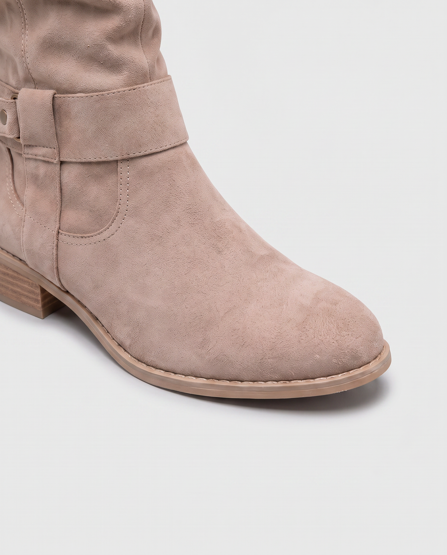 Virelle | Bottes Hautes Femme Effet Daim À Talon Bas Et Zip Latéral