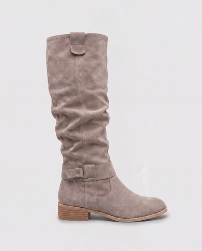 Virelle | Bottes Hautes Femme Effet Daim À Talon Bas Et Zip Latéral