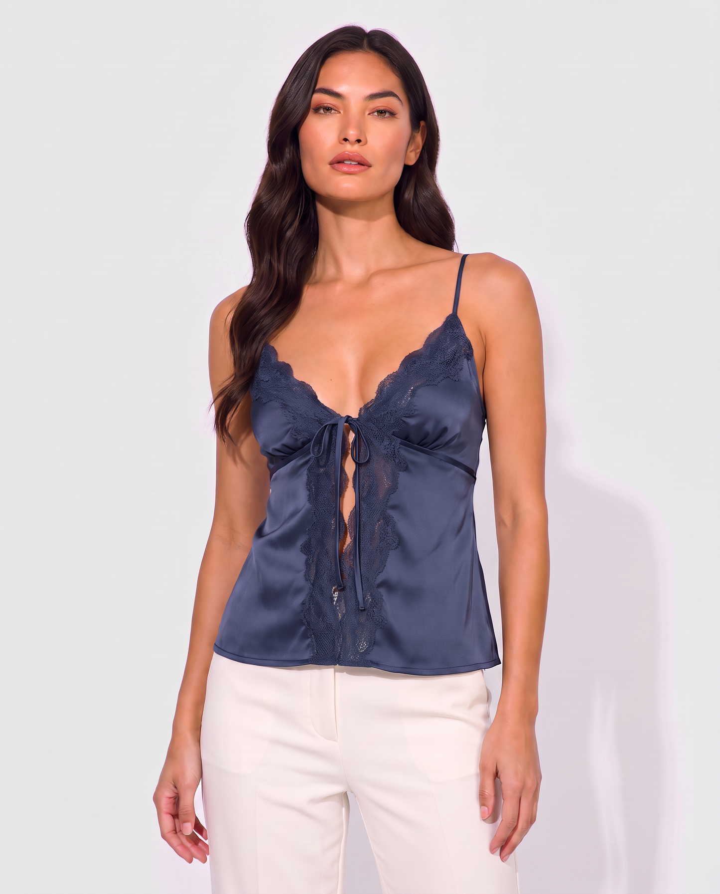 Virelle | Top Caraco En Satin Avec Dentelle Et Lien Devant