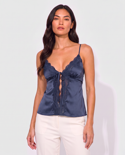 Virelle | Top Caraco En Satin Avec Dentelle Et Lien Devant