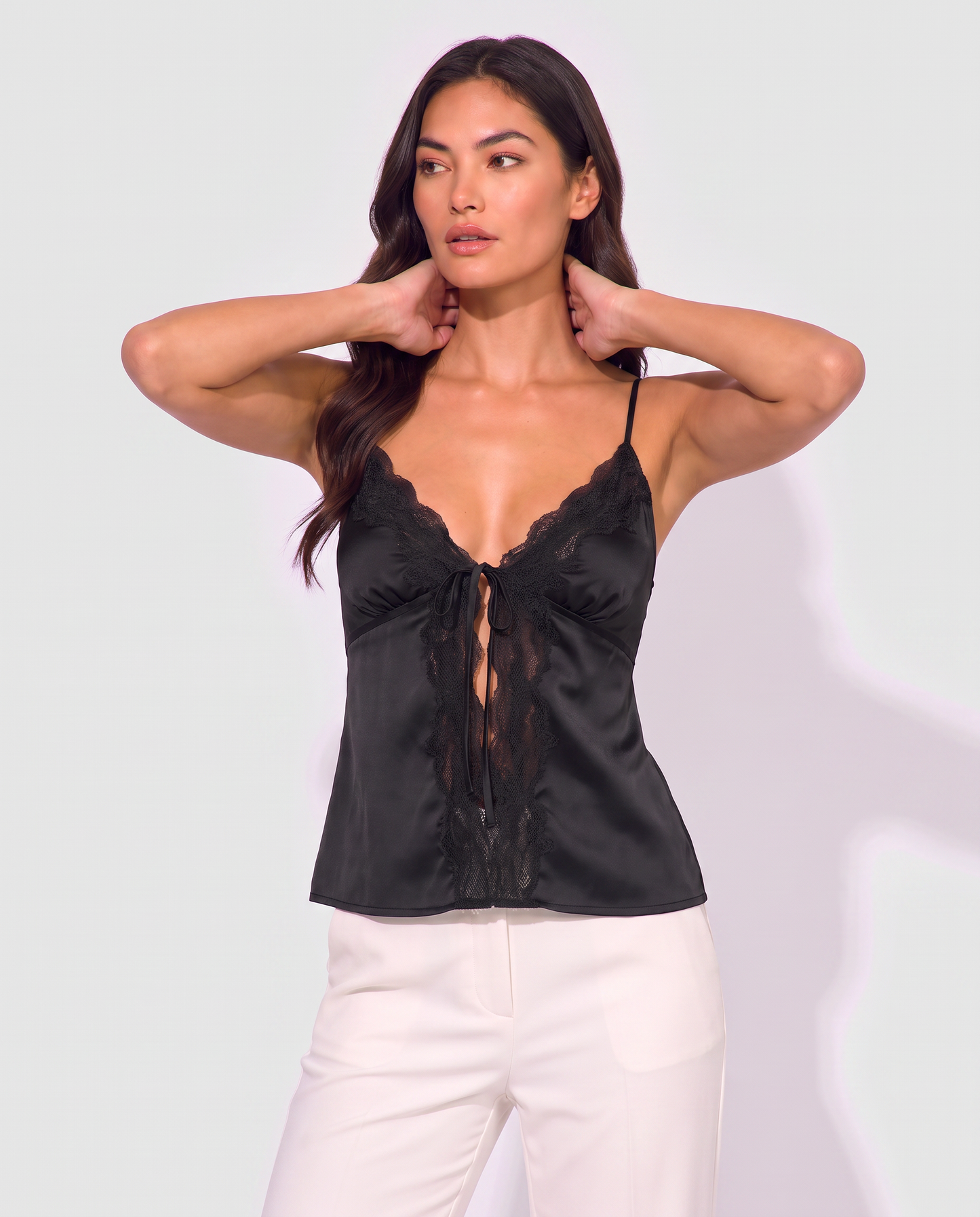 Virelle | Top Caraco En Satin Avec Dentelle Et Lien Devant
