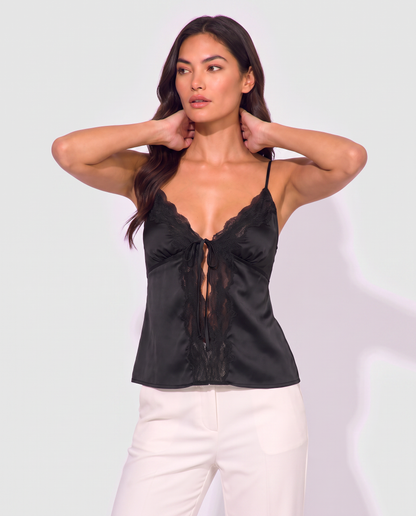 Virelle | Top Caraco En Satin Avec Dentelle Et Lien Devant