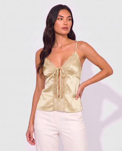 Virelle | Top Caraco En Satin Avec Dentelle Et Lien Devant