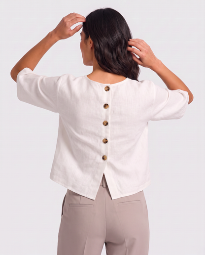 Virelle | Top Femme En Mélange De Lin Avec Boutons Dans Le Dos