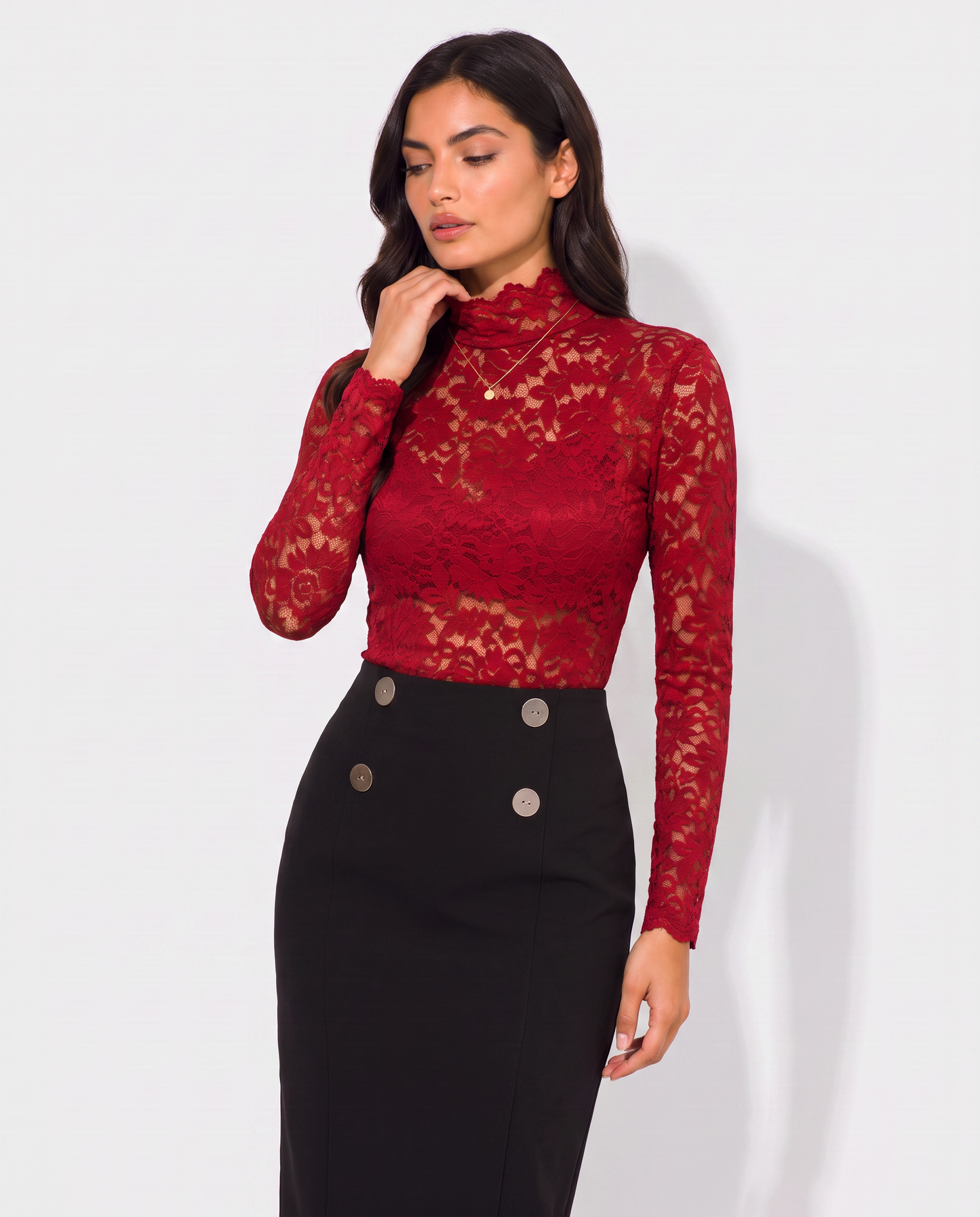 Virelle | Blouse À Col Montant Avec Dentelle Fleurie