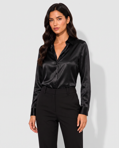 Virelle | Blouse Satinée À Col En V Et Manches Longues