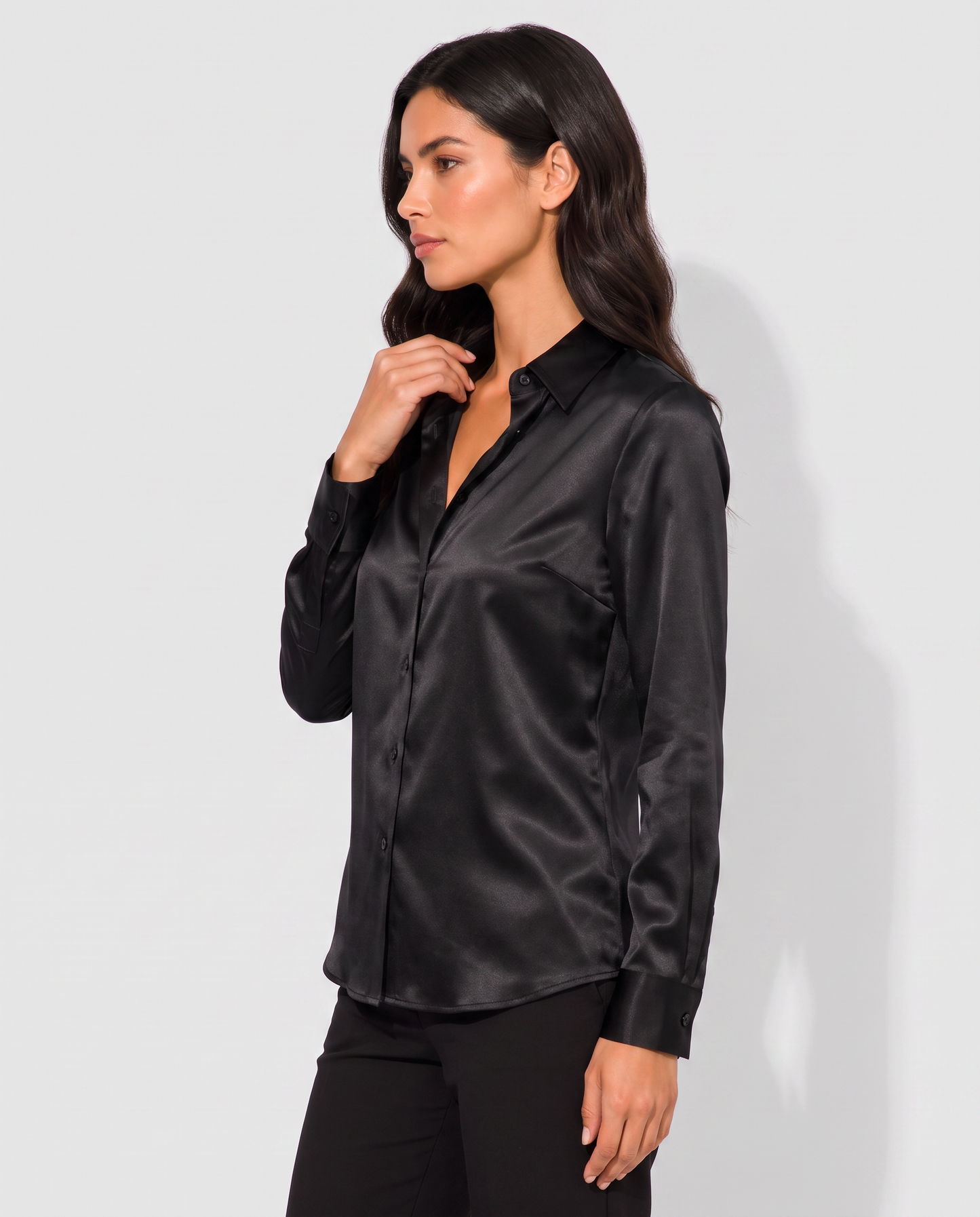 Virelle | Blouse Satinée À Col En V Et Manches Longues