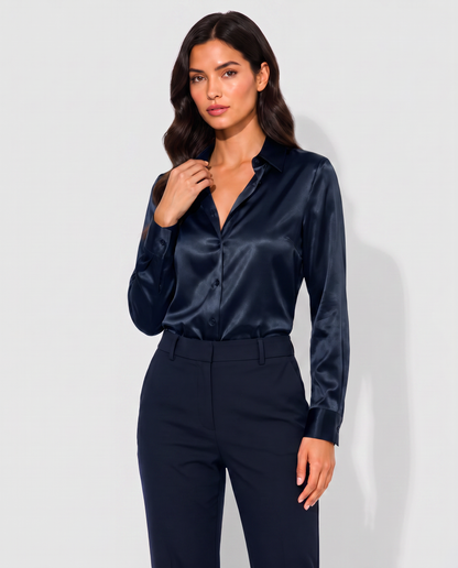 Virelle | Blouse Satinée À Col En V Et Manches Longues