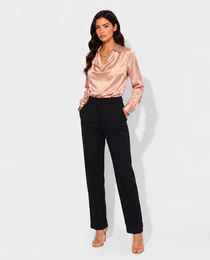 Virelle | Blouse Effet Soie À Col Bénitier Et Manches Longues
