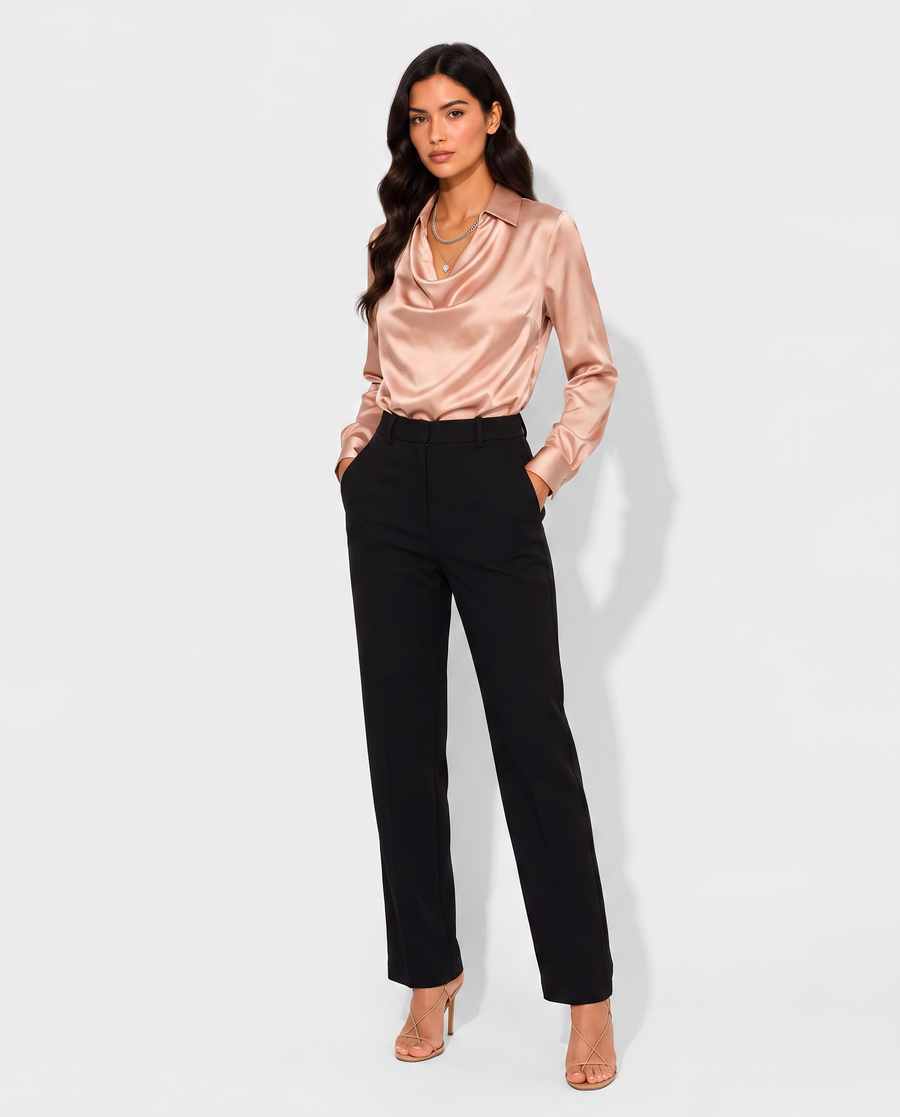 Virelle | Blouse Effet Soie À Col Bénitier Et Manches Longues