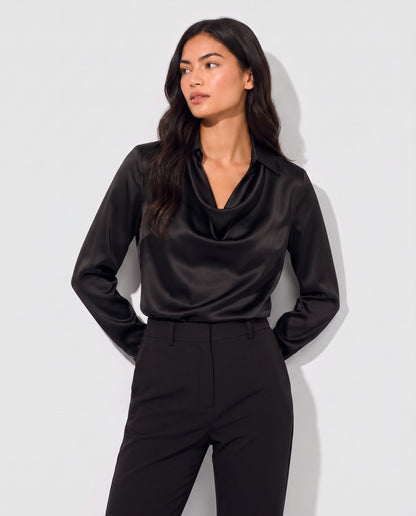 Virelle | Blouse Effet Soie À Col Bénitier Et Manches Longues